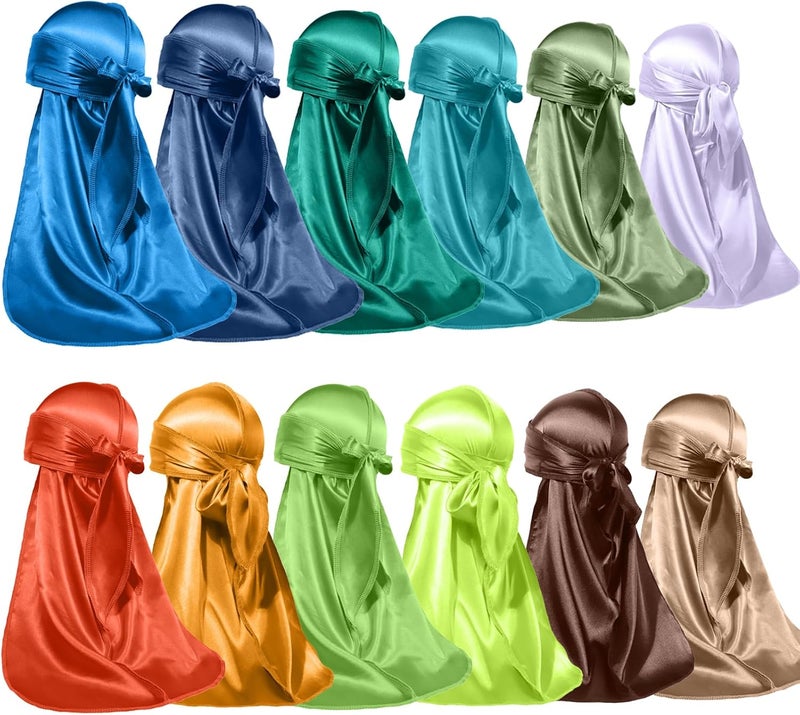 ForceWave 12 Pieces Silky Durag for Men Women Satin Durags for 360 Waves - Image 1